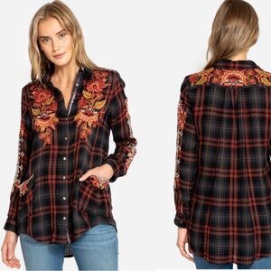 Johnny Was Warner Painters Smock Embroidered Plaid